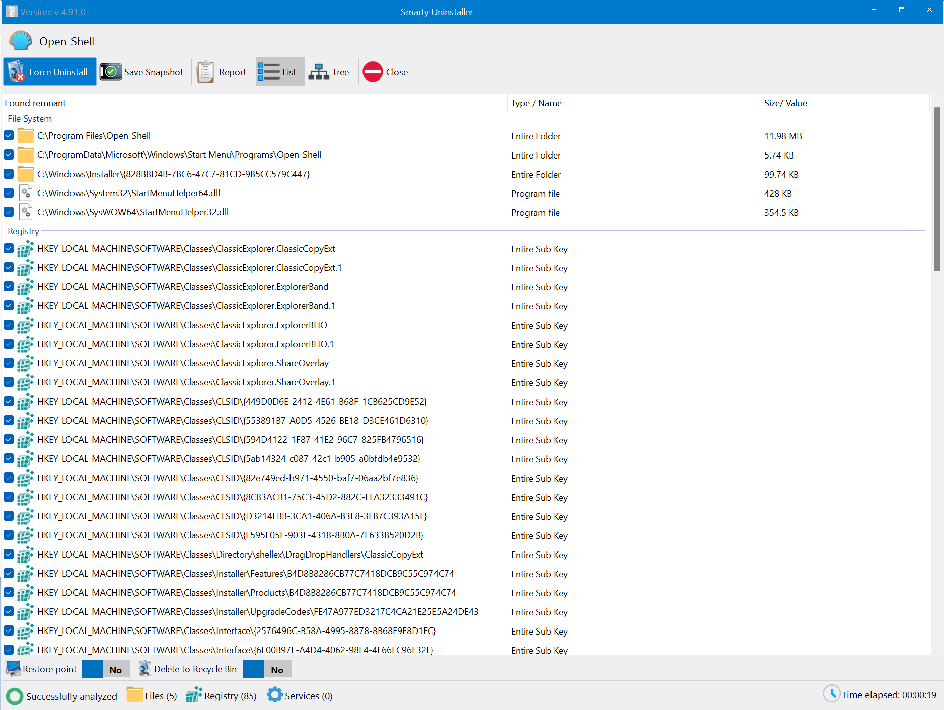Окно анализа остатков в Smarty Uninstaller после проверки программы