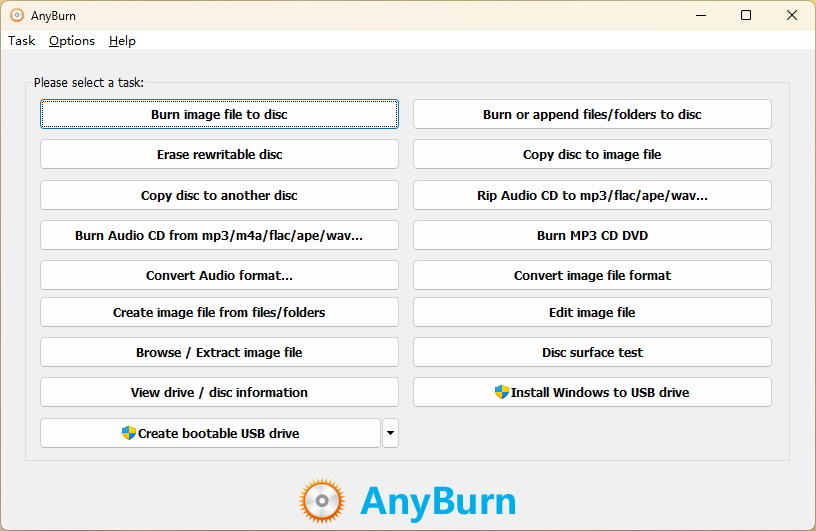Главное окно AnyBurn