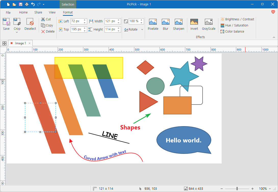 Вкладка Format в PicPick с Blur, Pixelate, GrayScale и другими эффектами