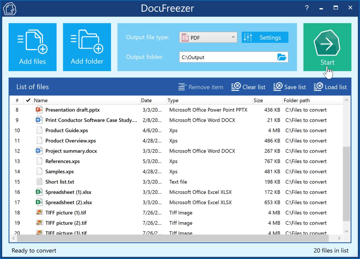 DocuFreezer interface screenshot