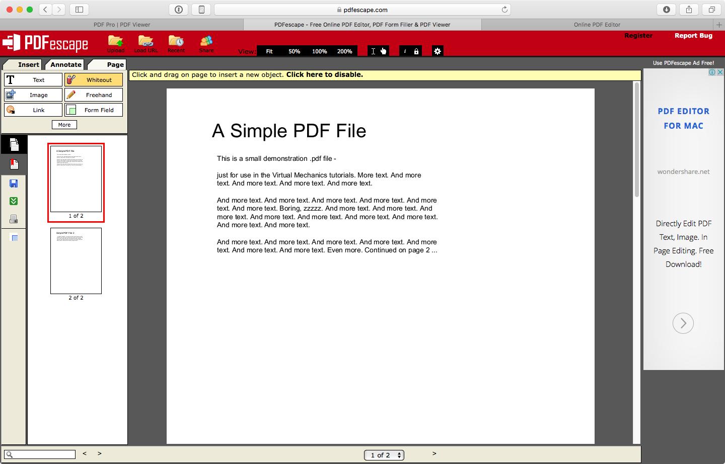 PDFescape интерфейс
