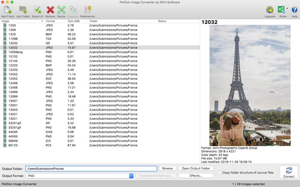 Pixillion Image Converter interface screenshot