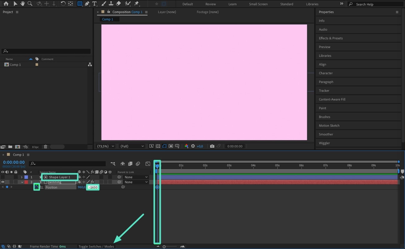 Композиция с прокручивающимся текстом в After Effects