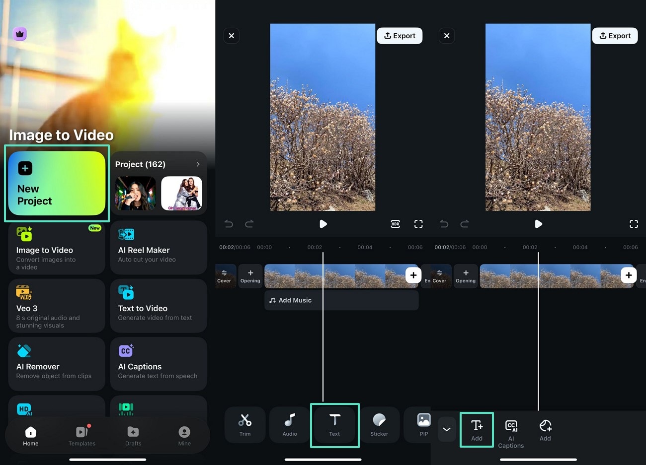 Текст в мобильной Filmora