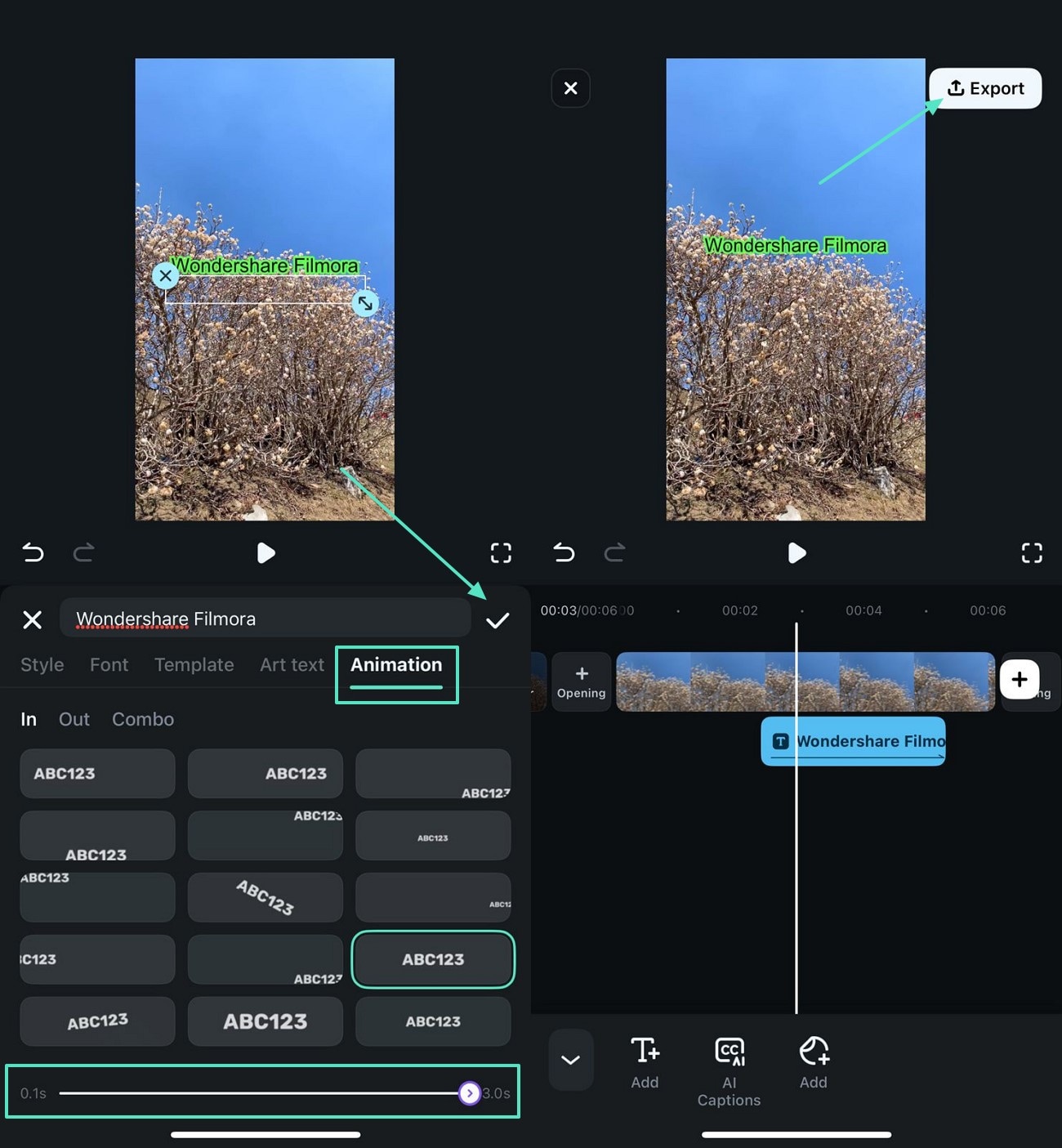 CapCut: настройка прокрутки текста