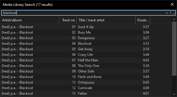 Поиск по библиотеке в foobar2000