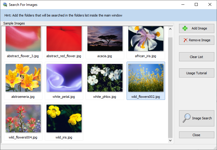 Окно Search For Images в Visual Similarity Duplicate Image Finder