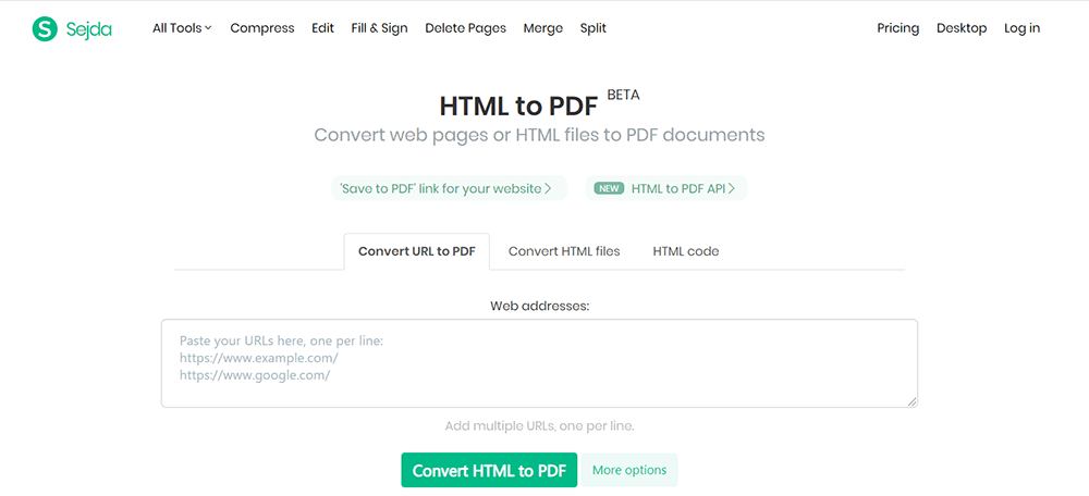 Sejda HTML to PDF: загрузка файла