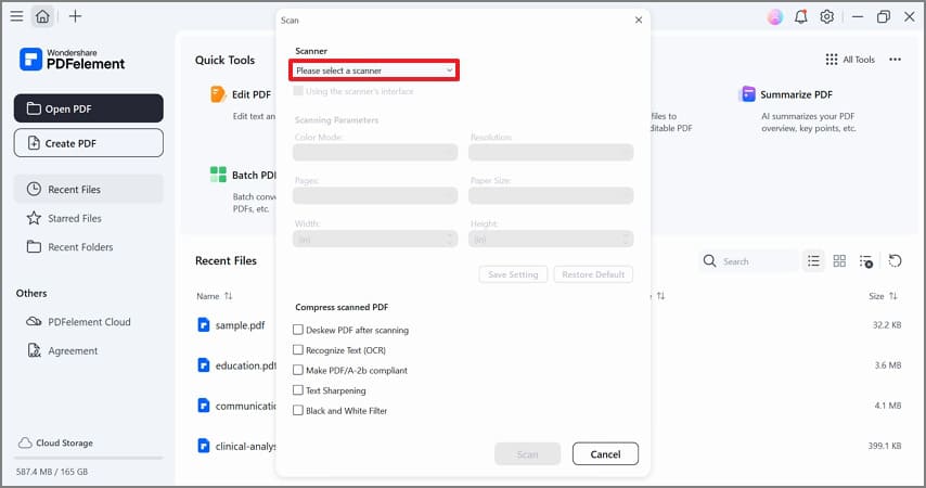 Реальный скриншот создания PDF со сканера в PDFelement