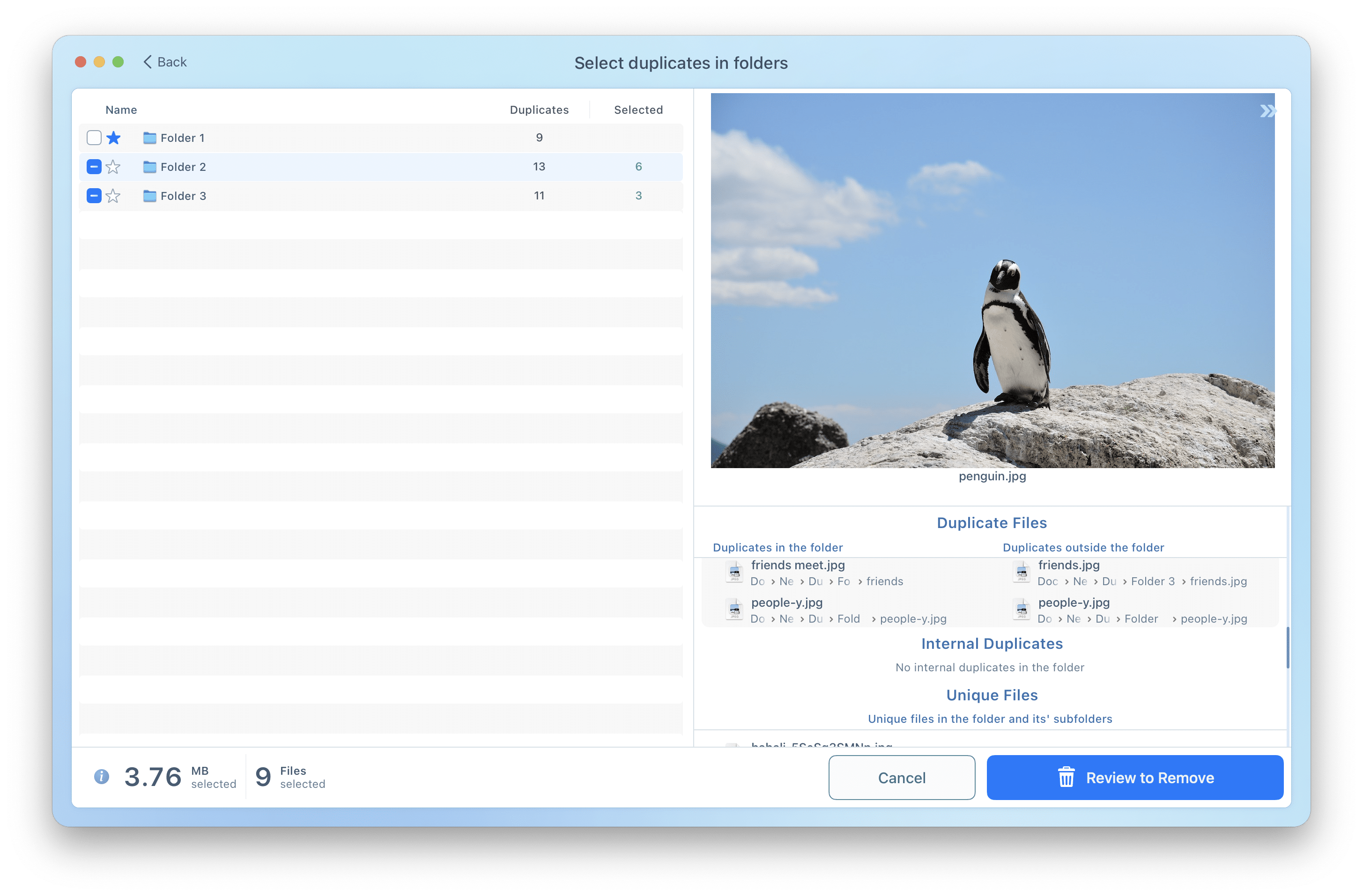 Режим Select duplicates in folders в Nektony Duplicate File Finder