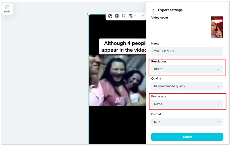 Выбор разрешения и битрейта в CapCut