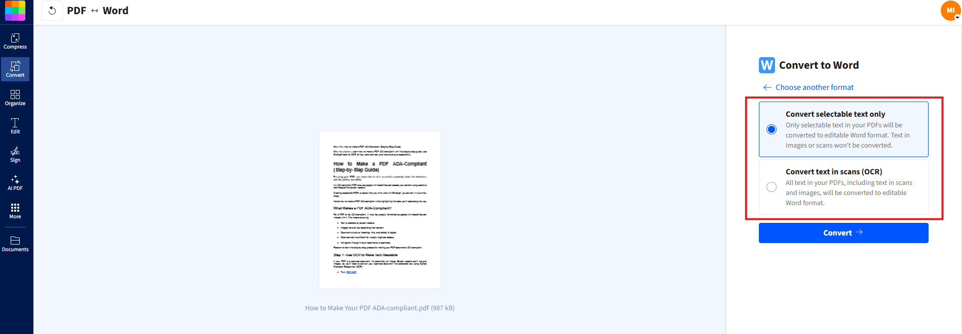 Smallpdf PDF to Word