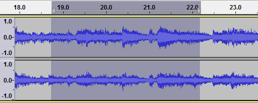 Выделенный участок звуковой дорожки в Audacity