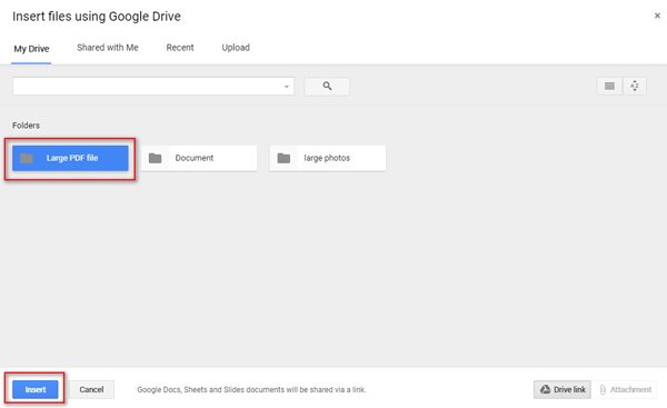 Скриншот отправки большого PDF через Google Drive