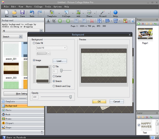 Настройка фона страницы в Picture Collage Maker Pro