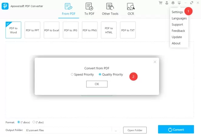 Скриншот Apowersoft PDF Converter: settings pdf converter.jpg