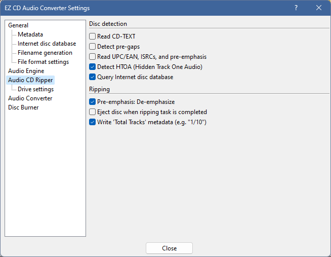 Настройки Audio CD Ripper в EZ CD Audio Converter