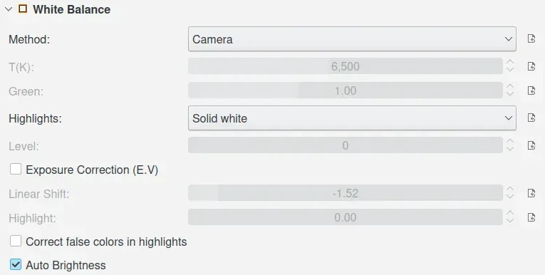 Панель White Balance в RAW-импорте на базе LibRaw