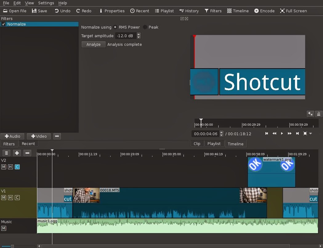 Таймлайн Shotcut
