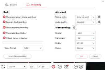 Окно настроек ShowMore с вкладкой Recording
