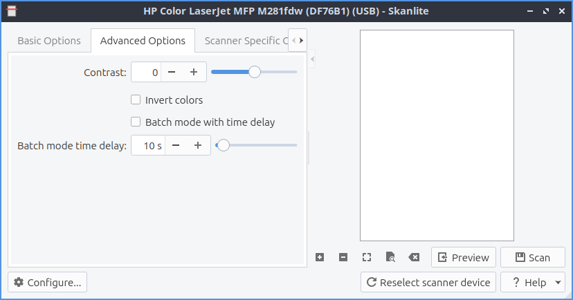 Расширенные настройки Skanlite