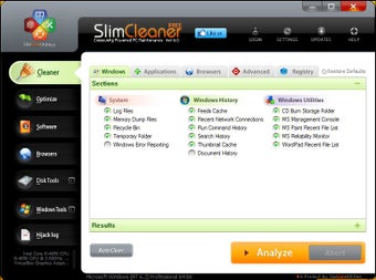 SlimCleaner Free: вкладка Windows в разделе Cleaner
