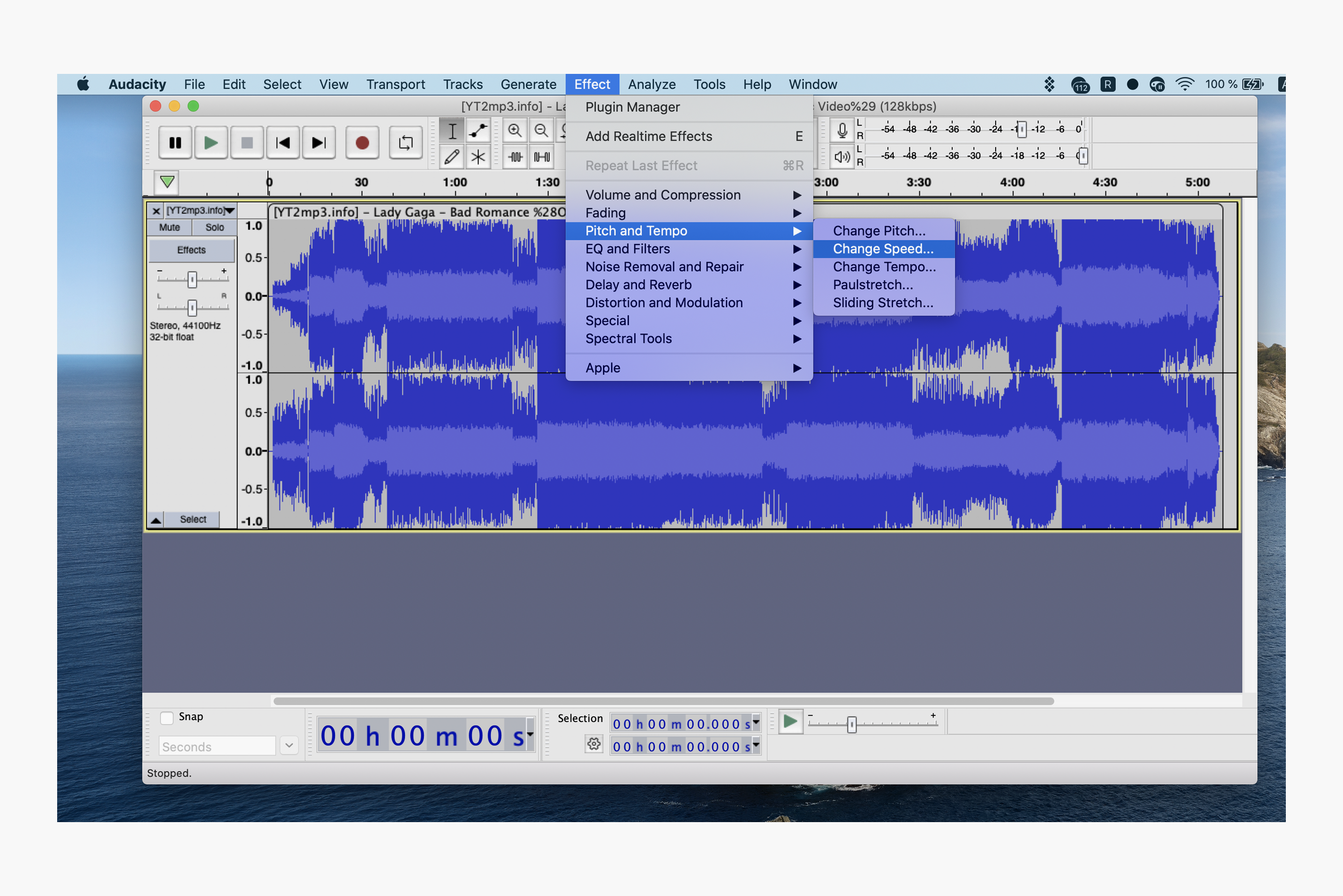 Изменение скорости трека в Audacity