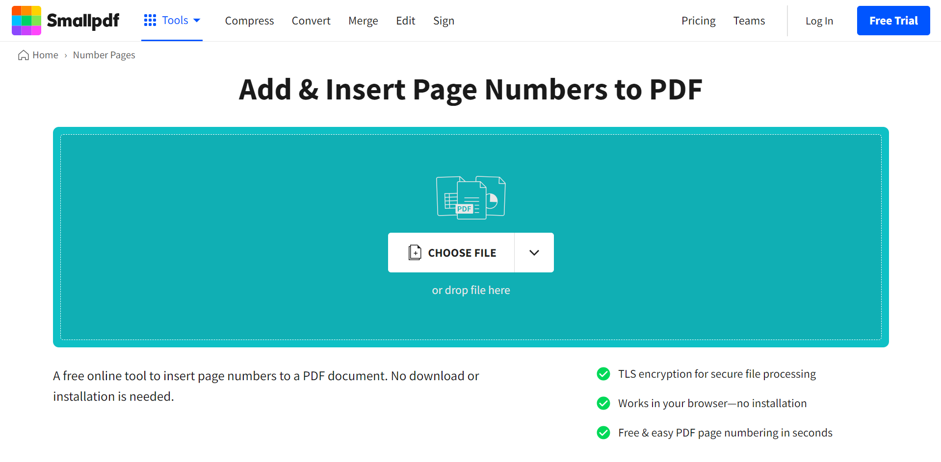 Smallpdf: Add Page Numbers