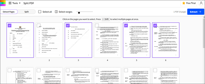 Извлечение страниц в Smallpdf