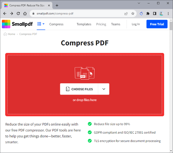 Сжатие PDF в Smallpdf