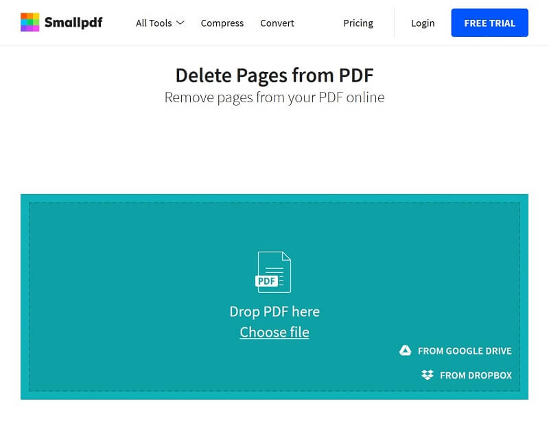 Удаление страниц в Smallpdf