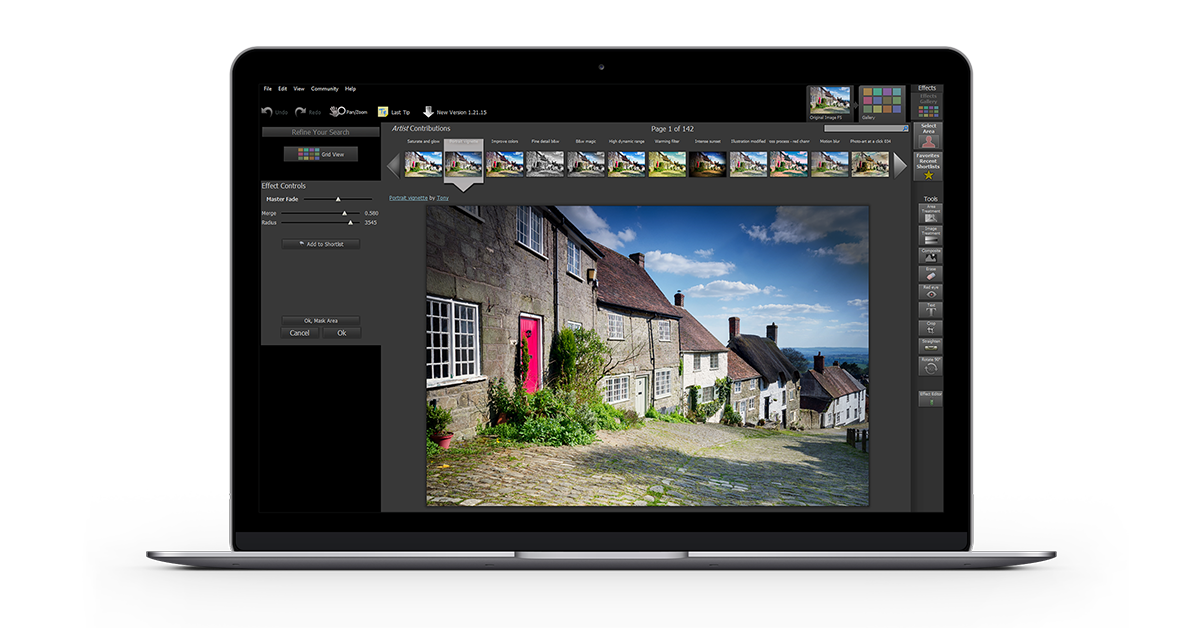 Интерфейс Smart Photo Editor с открытым изображением и панелью эффектов