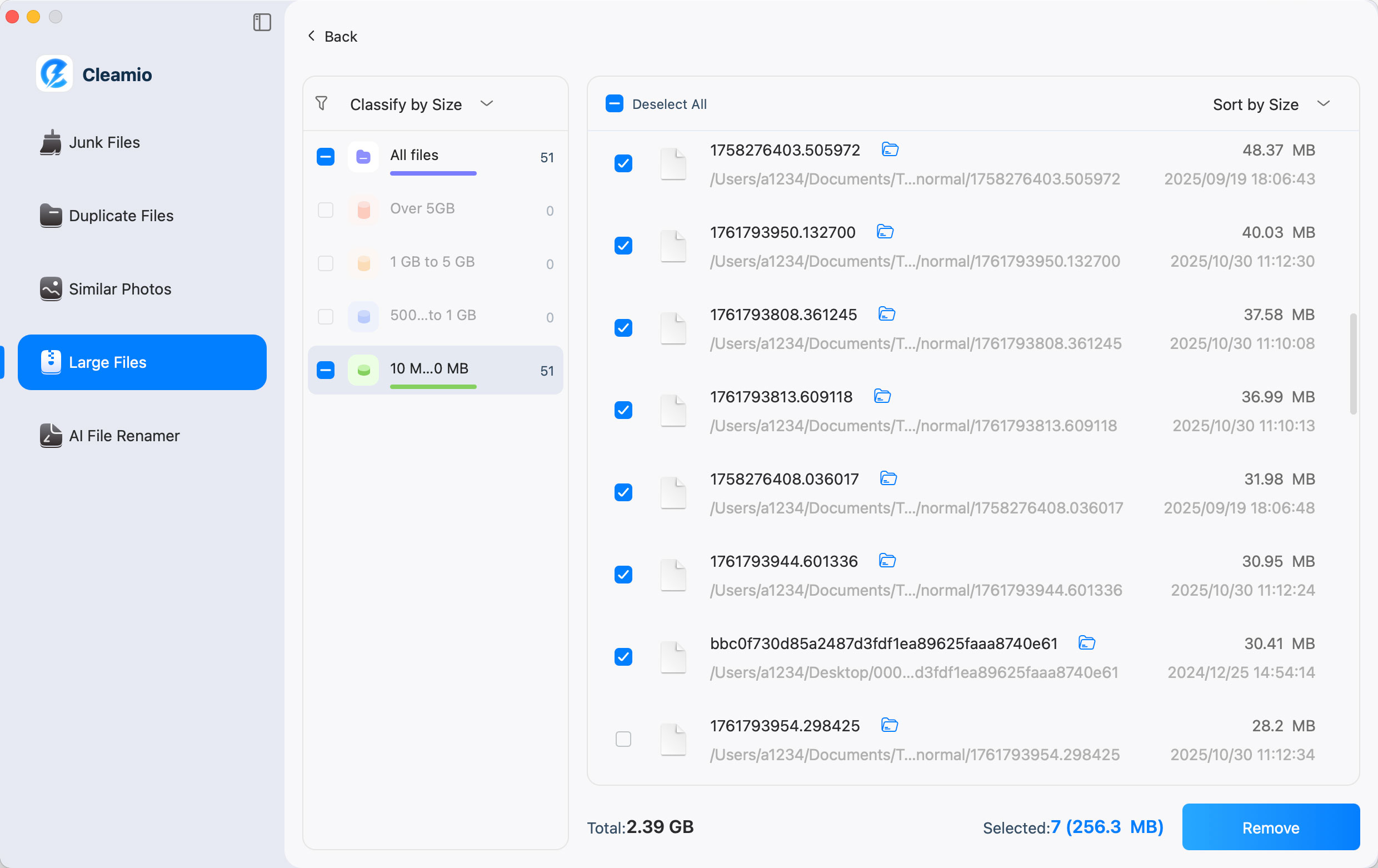Сортировка и удаление больших файлов