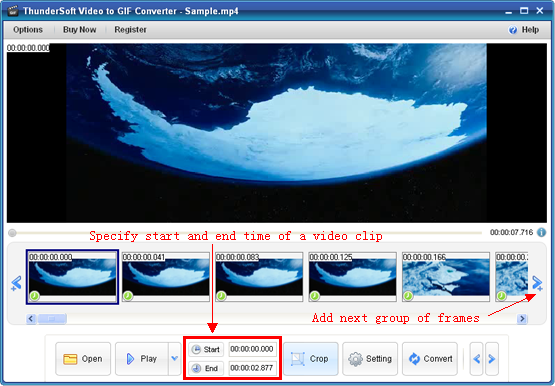 Выбор фрагмента видео в ThunderSoft Video to GIF Converter