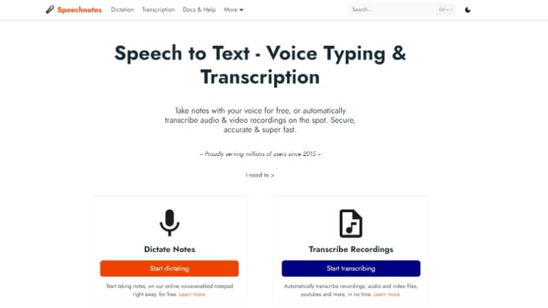 Скриншот Speechnotes