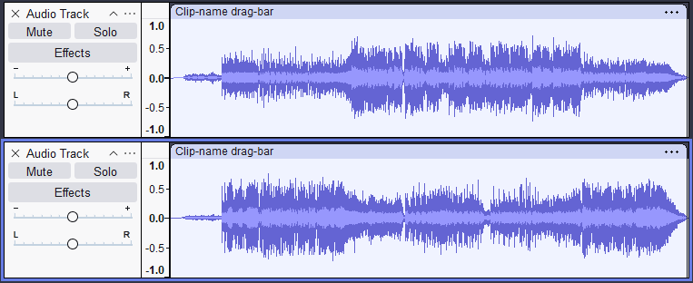 Результат Split Stereo to Mono в Audacity