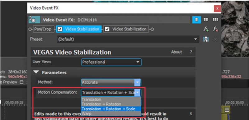 Стабилизация в VEGAS Pro