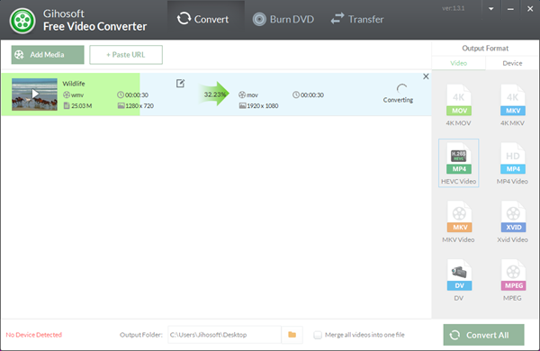 Процесс конвертации видео в Gihosoft Free Video Converter