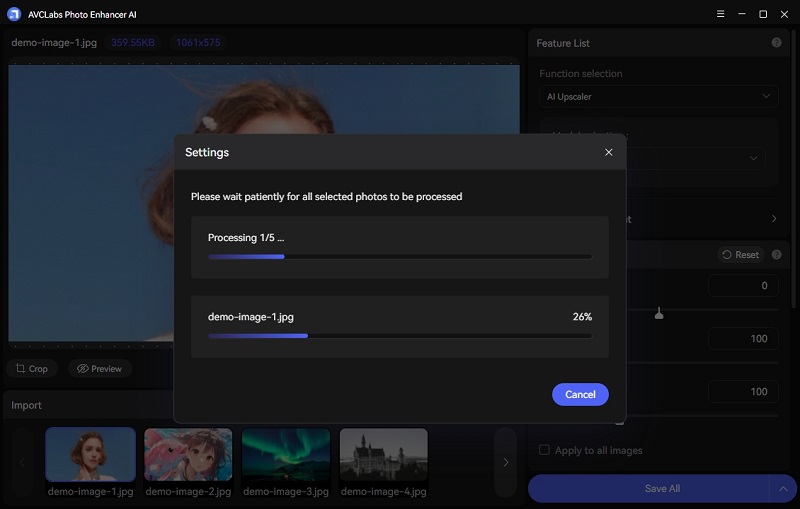AVCLabs Photo Enhancer AI — интерфейс