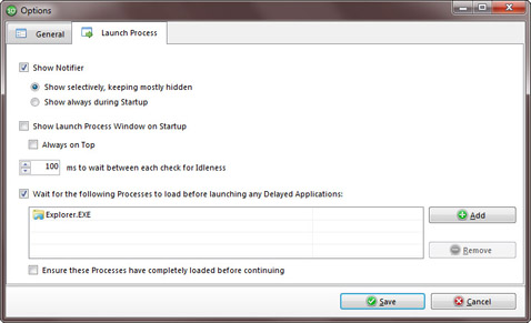 Настройки Launch Process в Startup Delayer