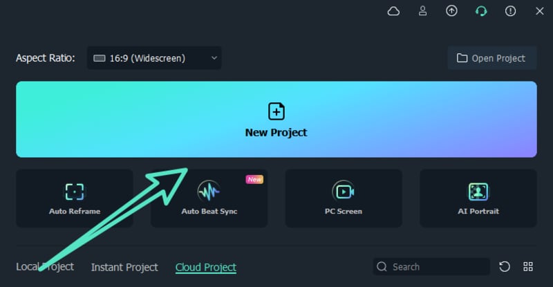 Создание нового проекта в Filmora