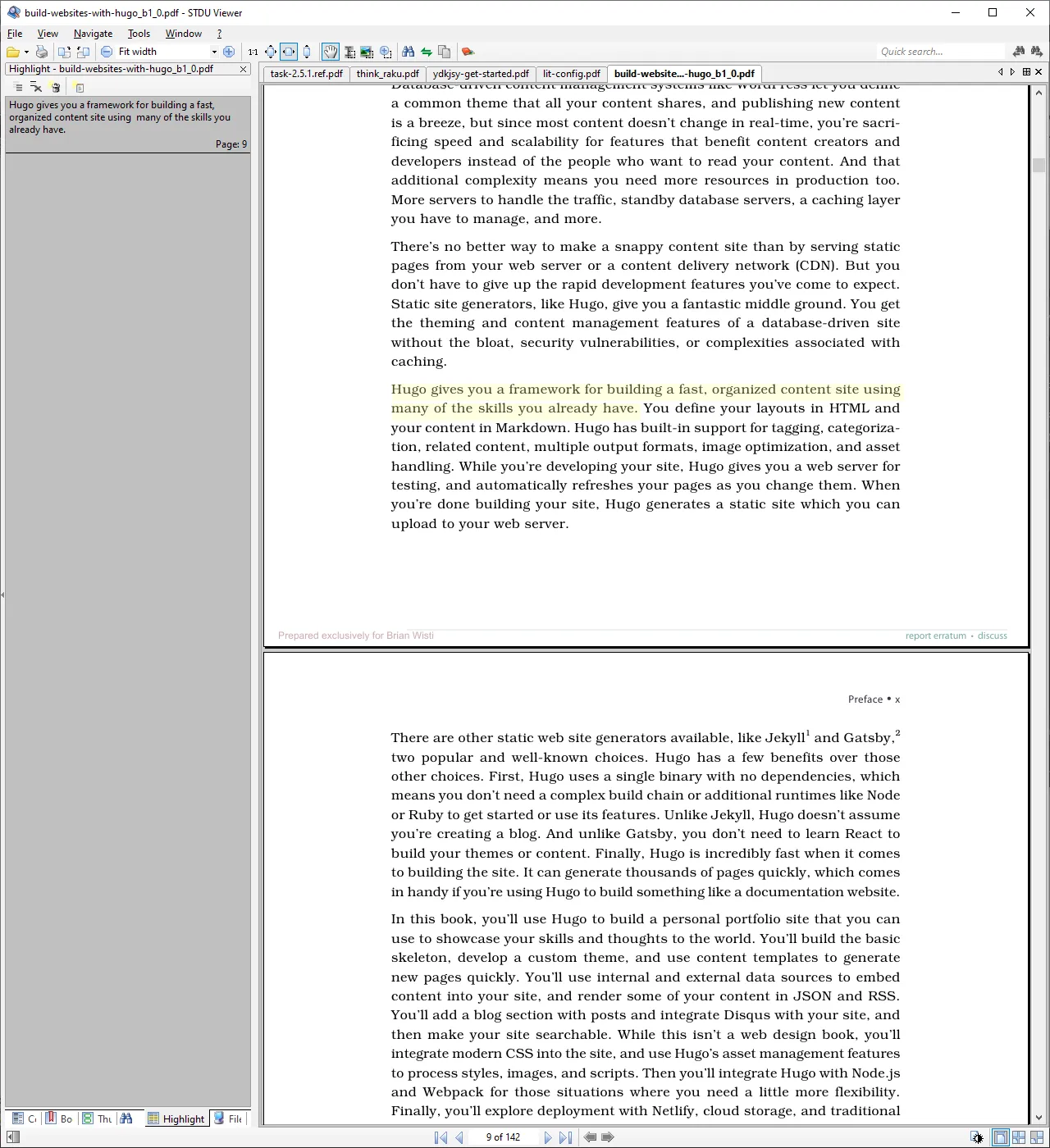 Интерфейс STDU Viewer с вкладками, боковой панелью и выделением текста