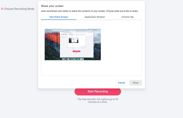RecordCast — выбор области экрана