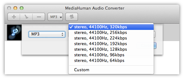 Окно выбора формата и профилей качества в MediaHuman Audio Converter