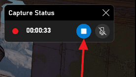 Остановка записи в Xbox Game Bar