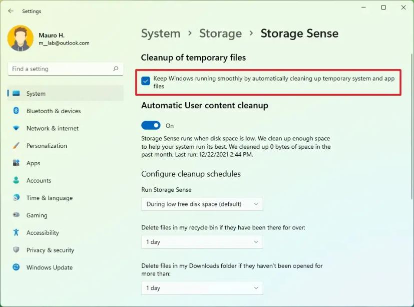 Storage Sense в Windows 11