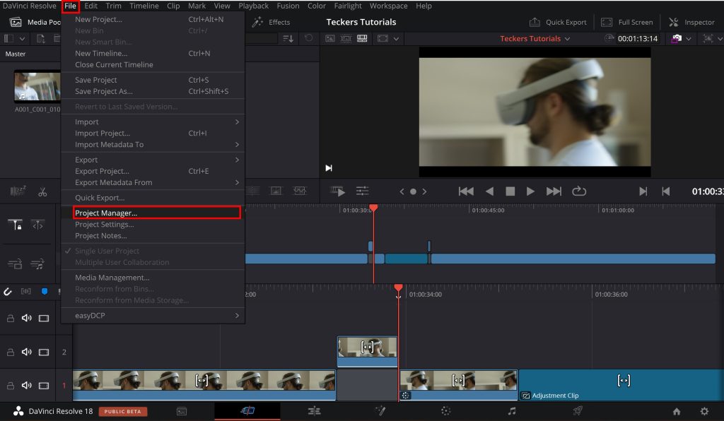Project Manager в DaVinci Resolve