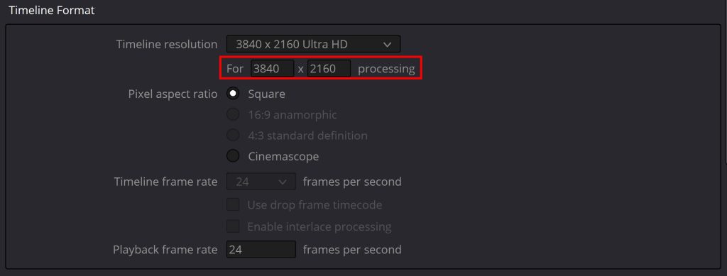 Изменение разрешения таймлайна в DaVinci Resolve