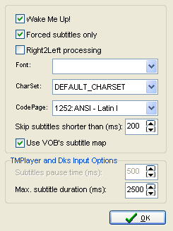 Окно Global options в SubRip (Forced subtitles only, Right2Left processing)