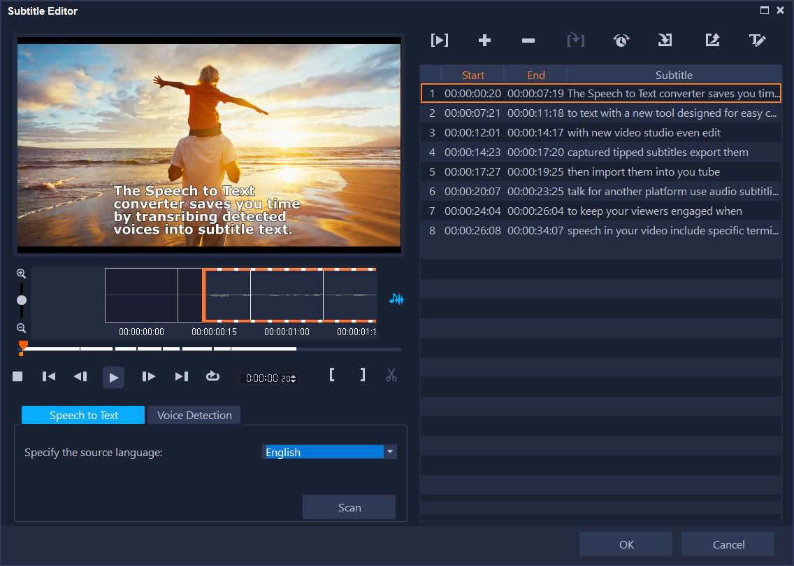 Subtitle Editor и Speech to Text в Corel VideoStudio